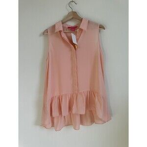 Catherine Catherine Malandrino Flounce Hem Sleeveless Blouse Blush Pink Size M